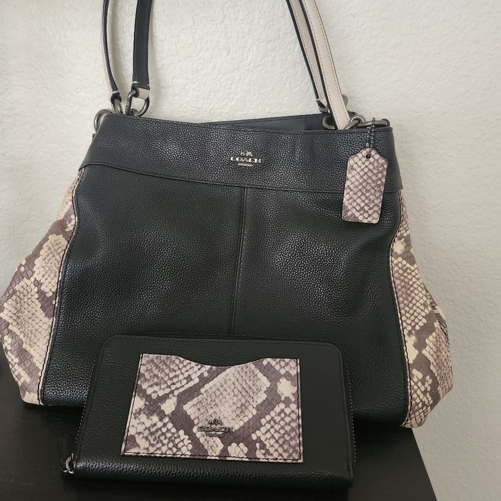 Coach handbag and matching wallet-Black pebble leather snakeskin